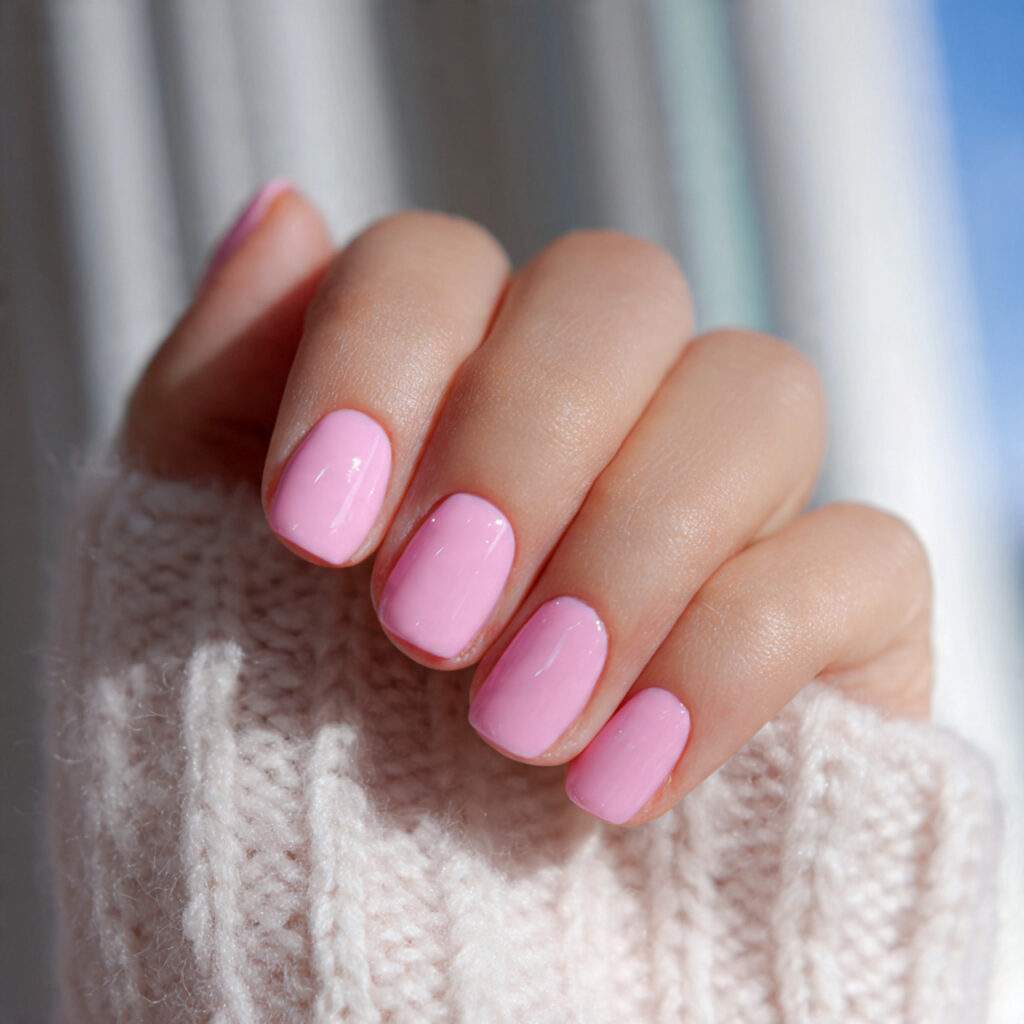 short cotton candy pink nails glossy or