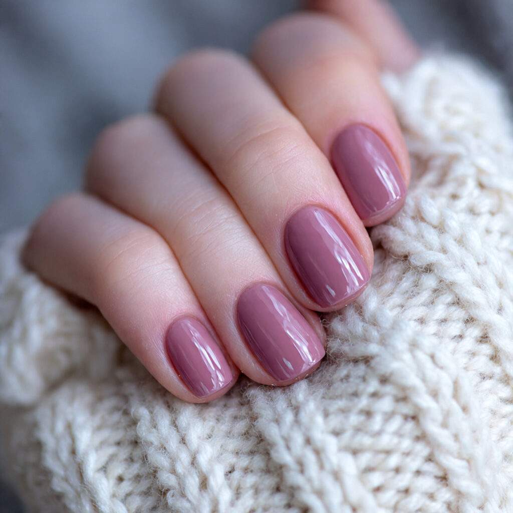 short cozy january nails with clear gloss