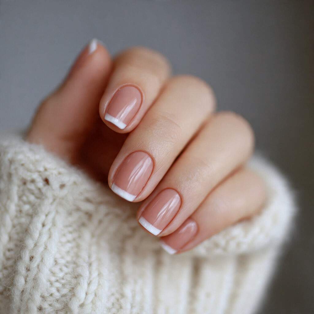 short cozy january nails with minimal white