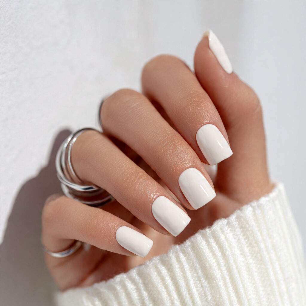 short creamy white nails with smooth high shine