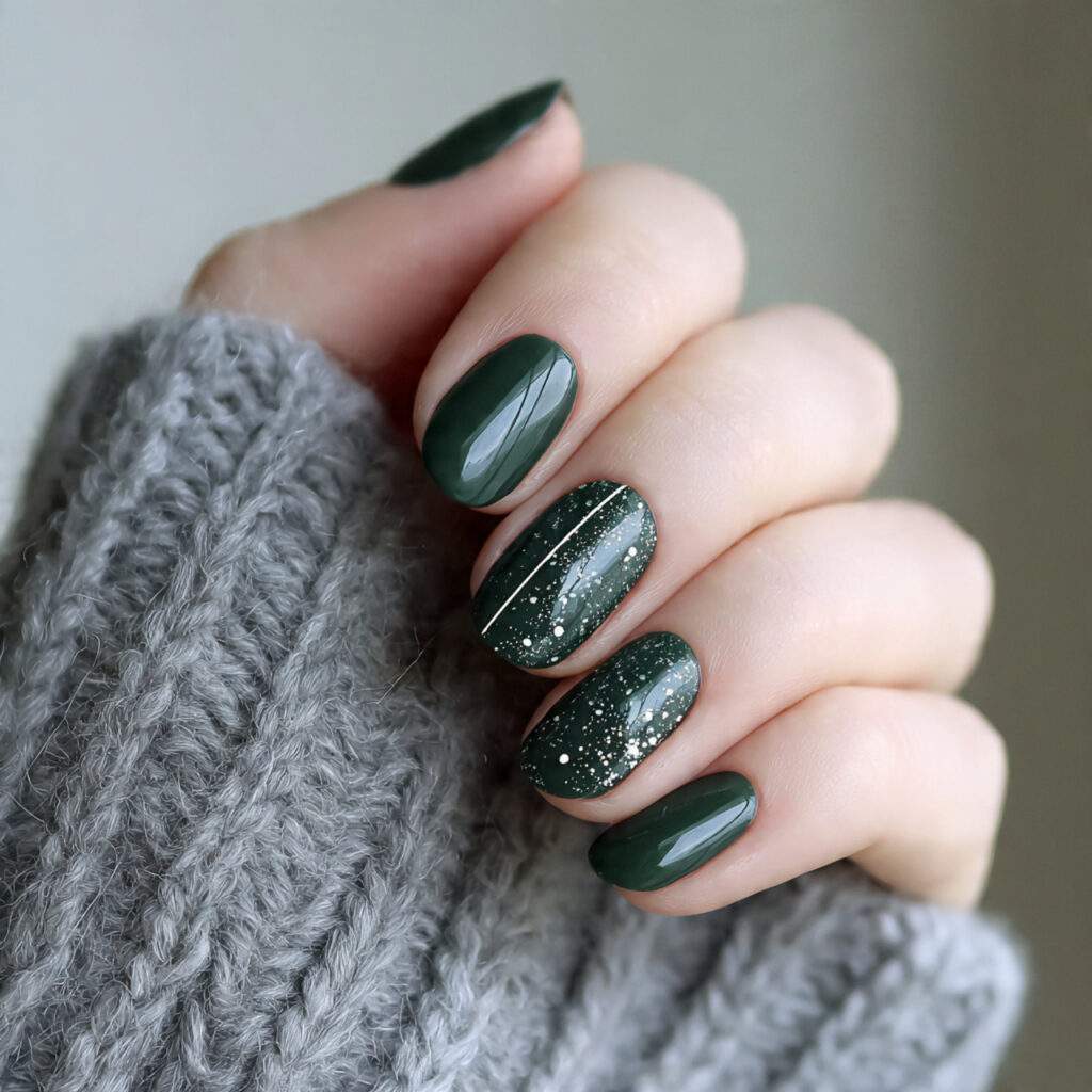 short dark green winter nails with a