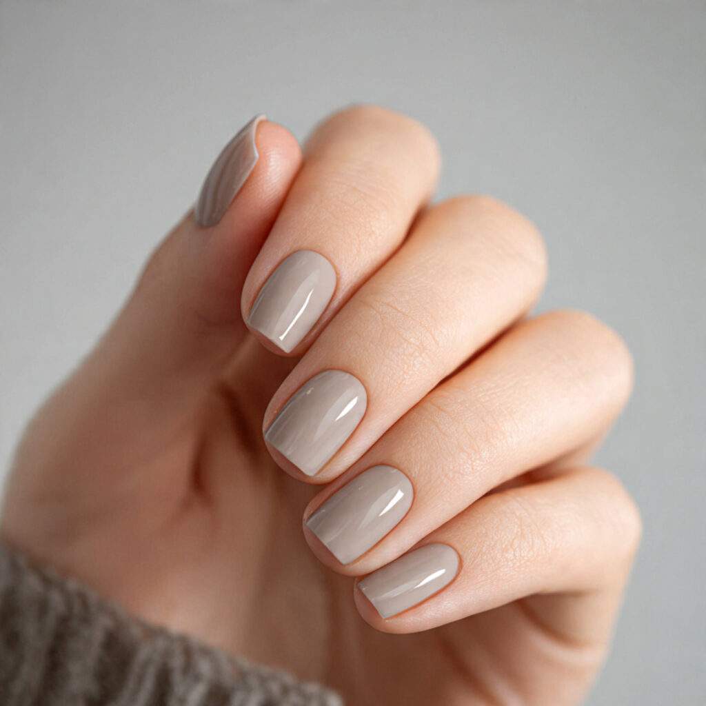 short greige nails with sleek minimalist aesthetic