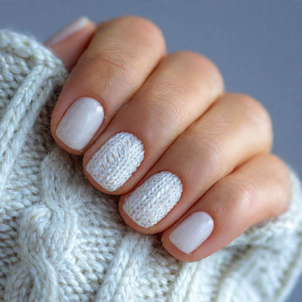 short january nails with minimal knit texture