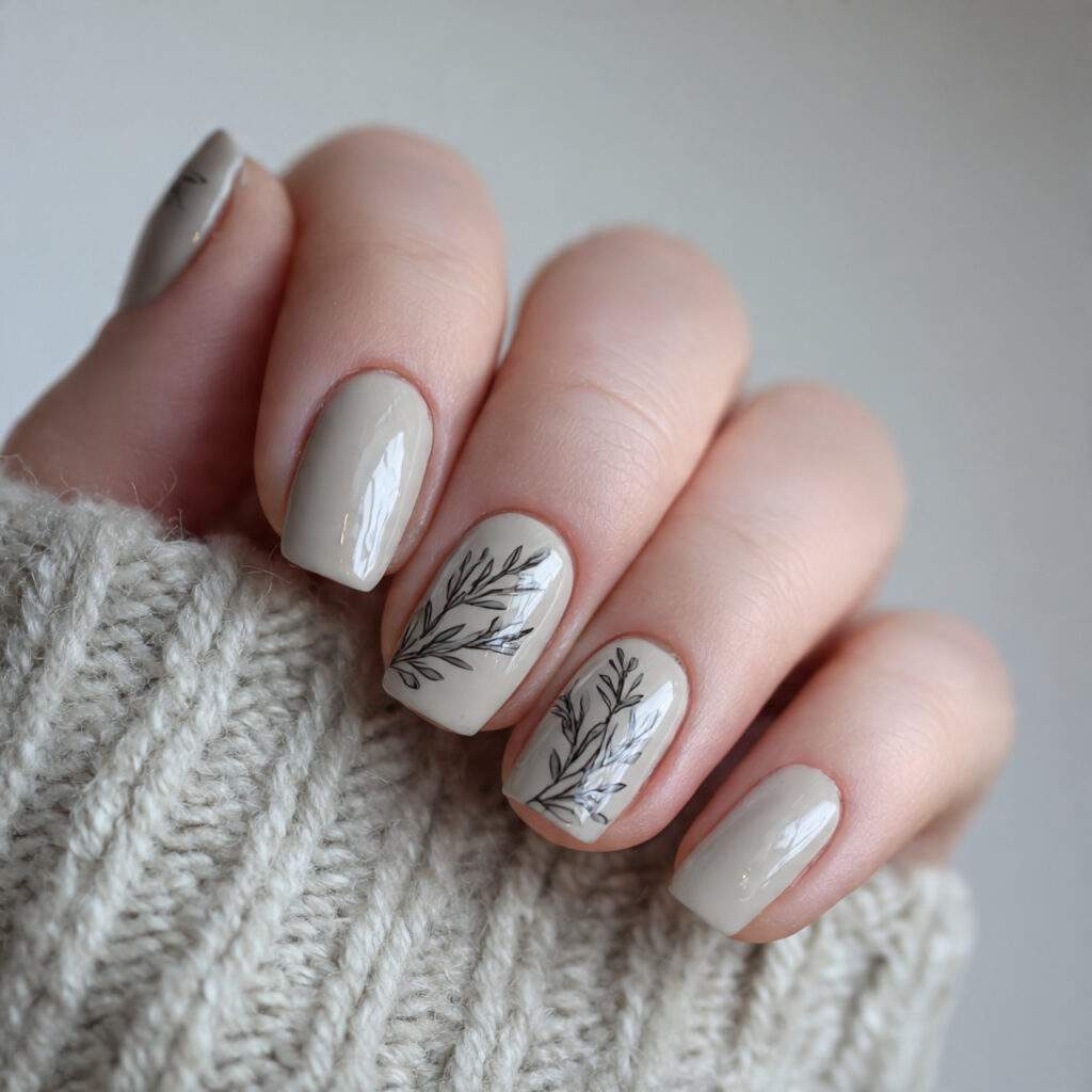 short january nails with neutral beige tones