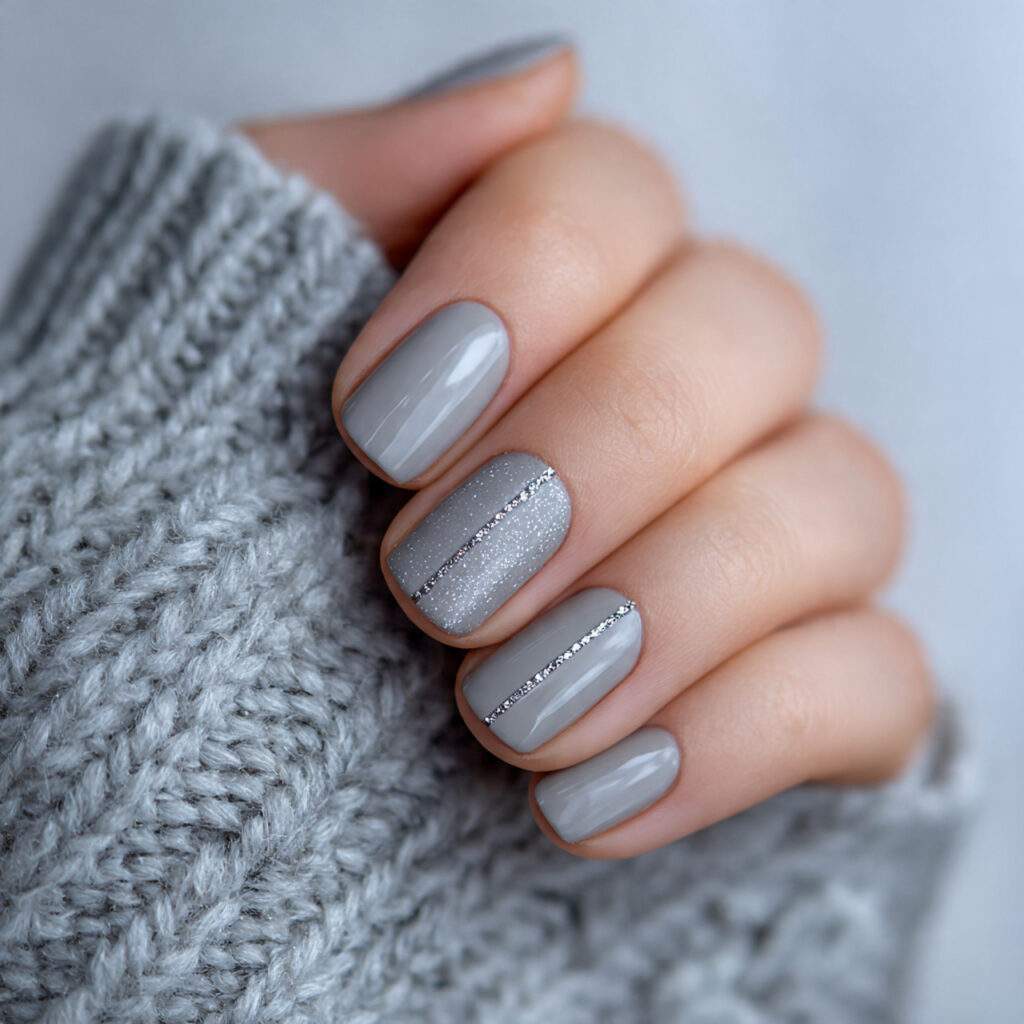 short january nails with subtle silver accent