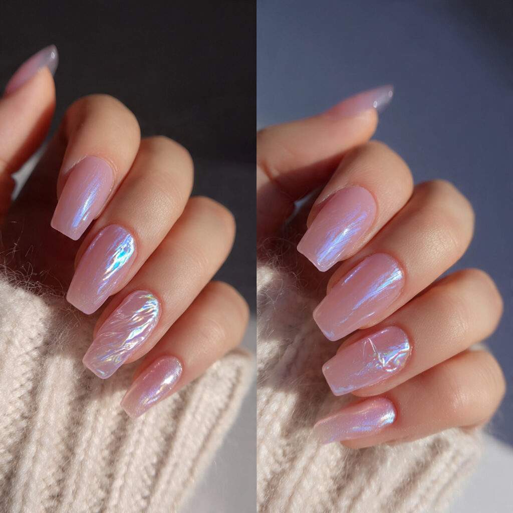 short jelly nails with sheer color pin