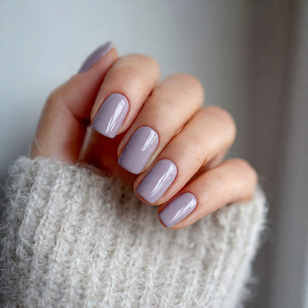 short lavender gray nails subtle muted purple gray tone