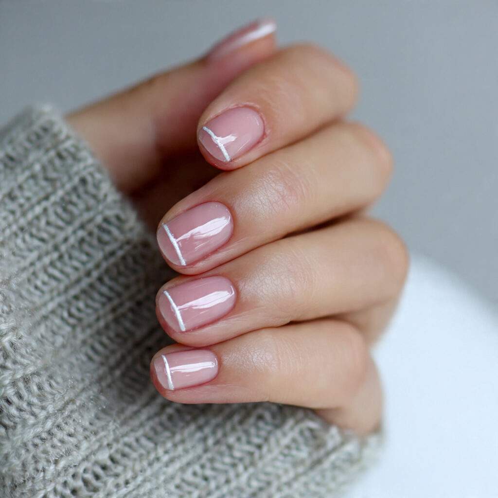 short minimal nails with thin white line