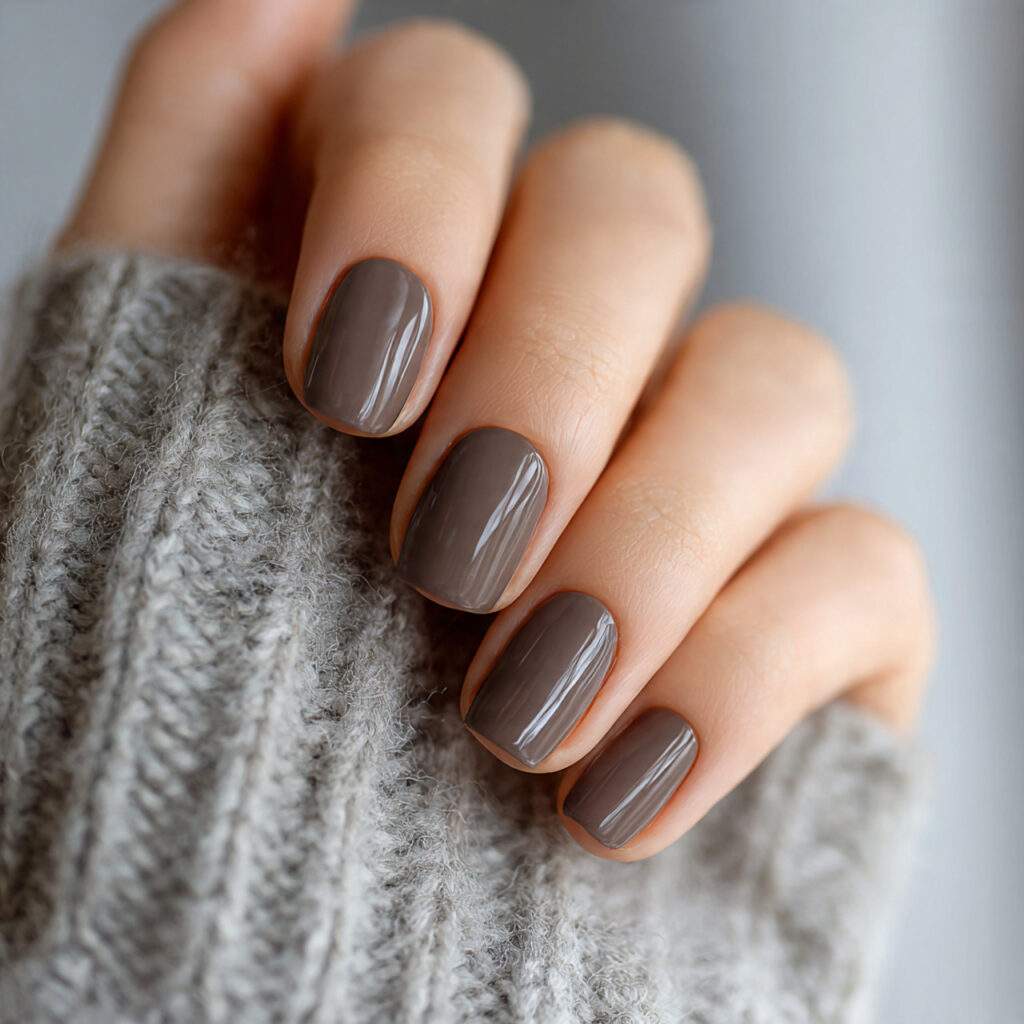 short mushroom brown nails earthy cool toned neutral