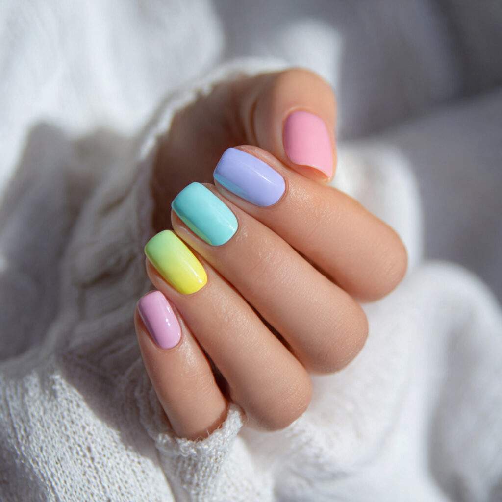 short nails each nail painted a different