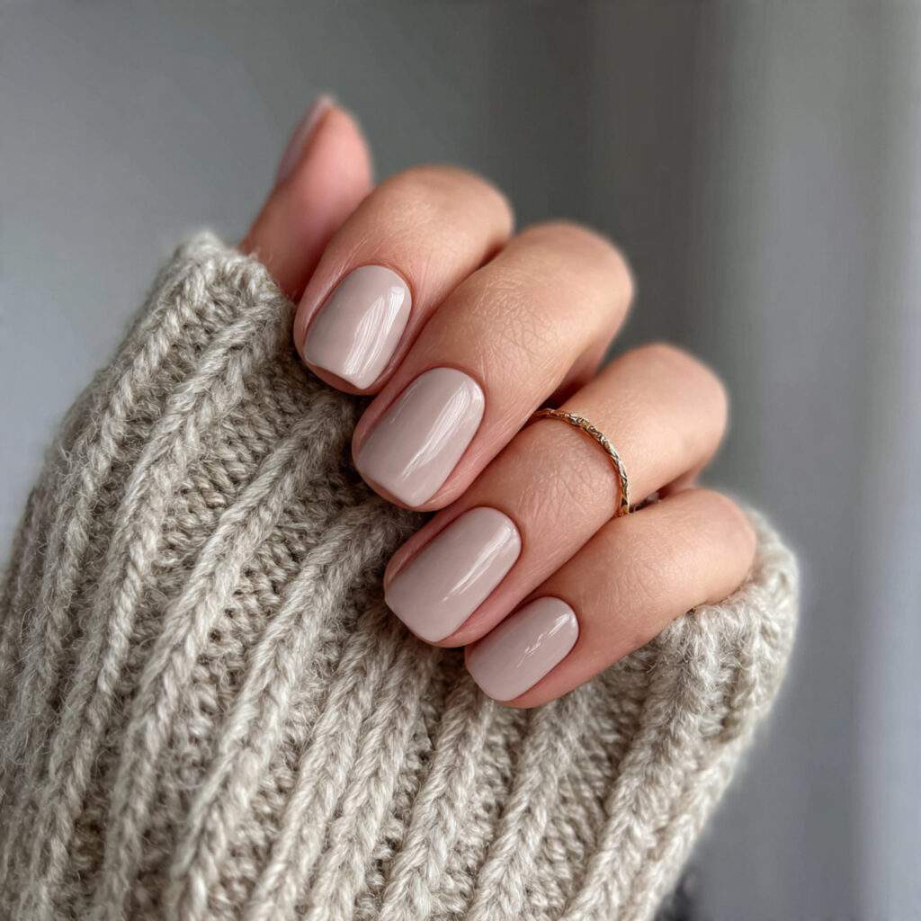 short nails in pale taupe shades for