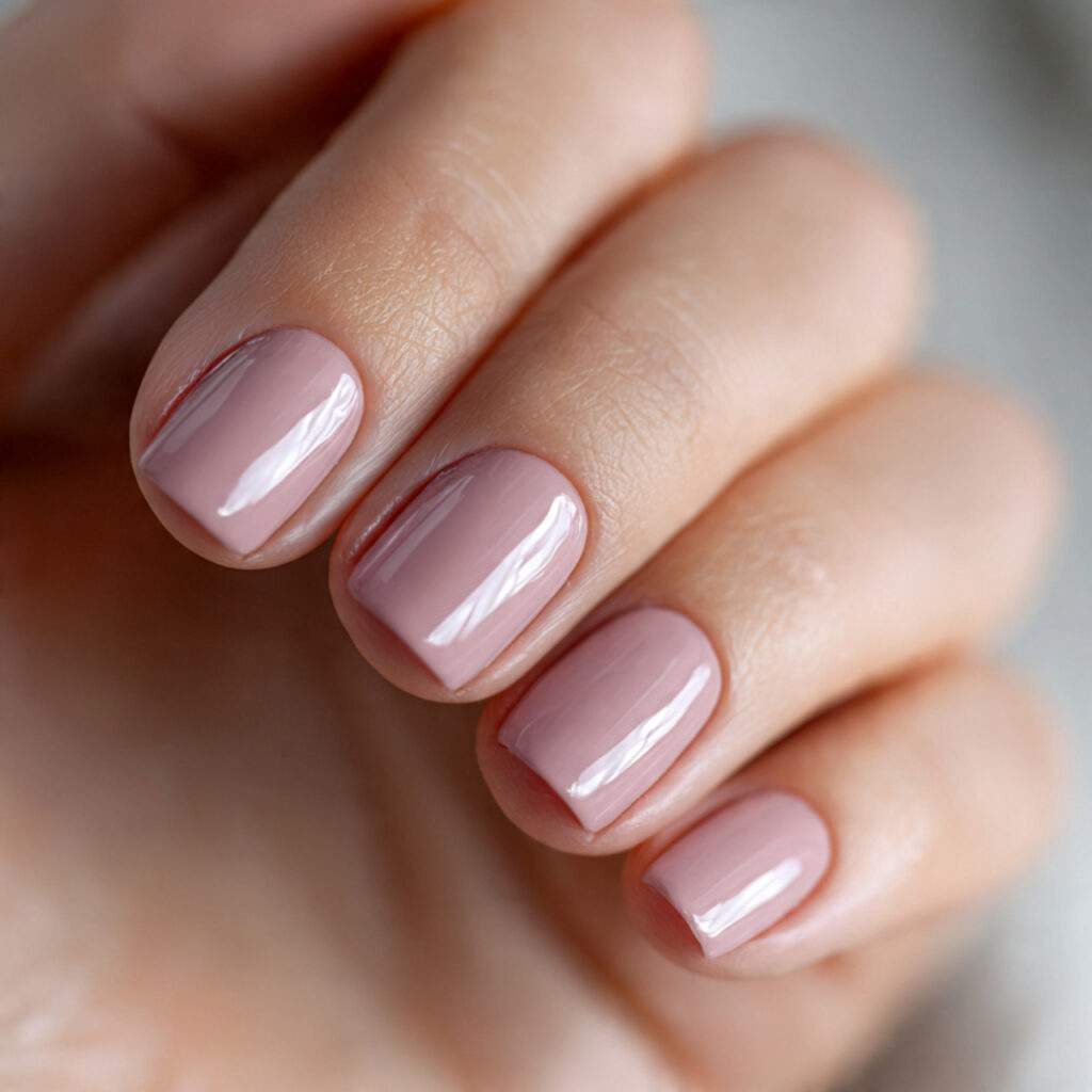 short nails in soft mauve or dusty