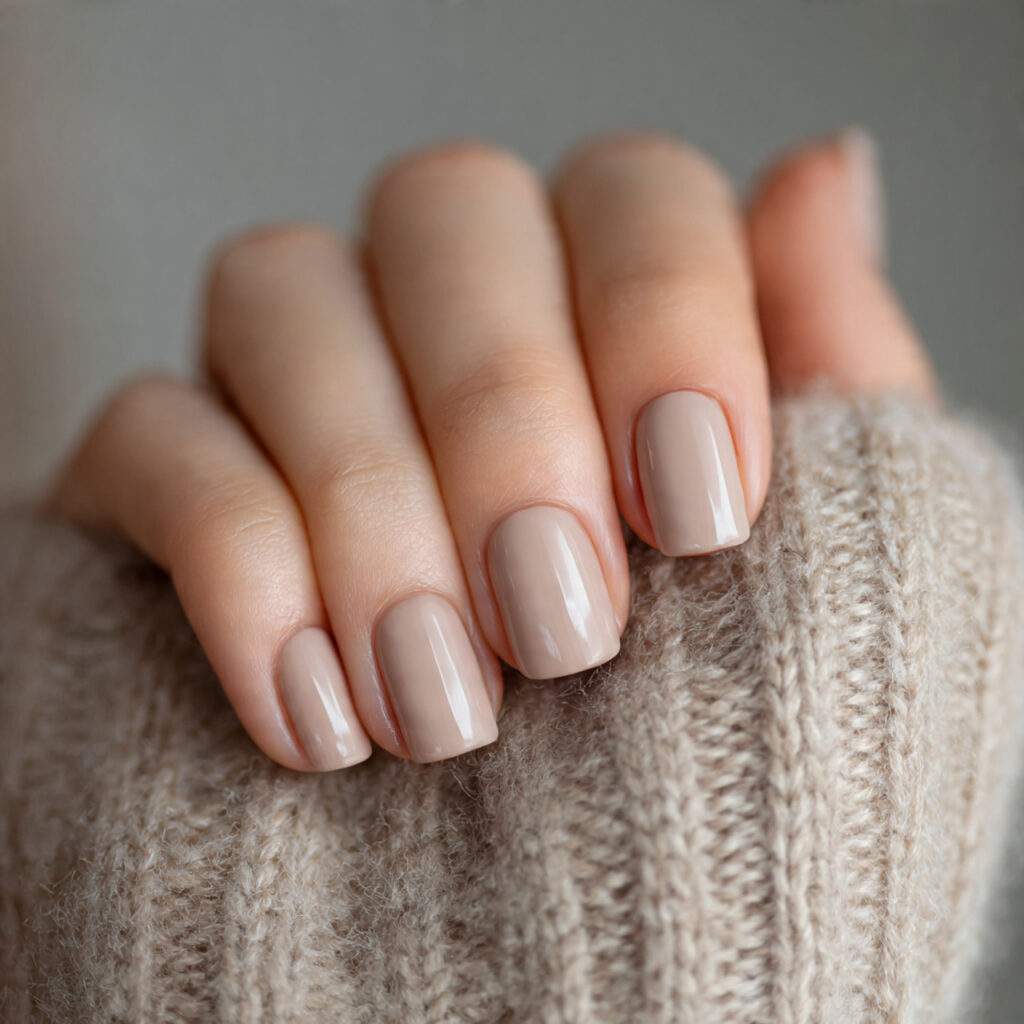 short nails painted one solid neutral color 1