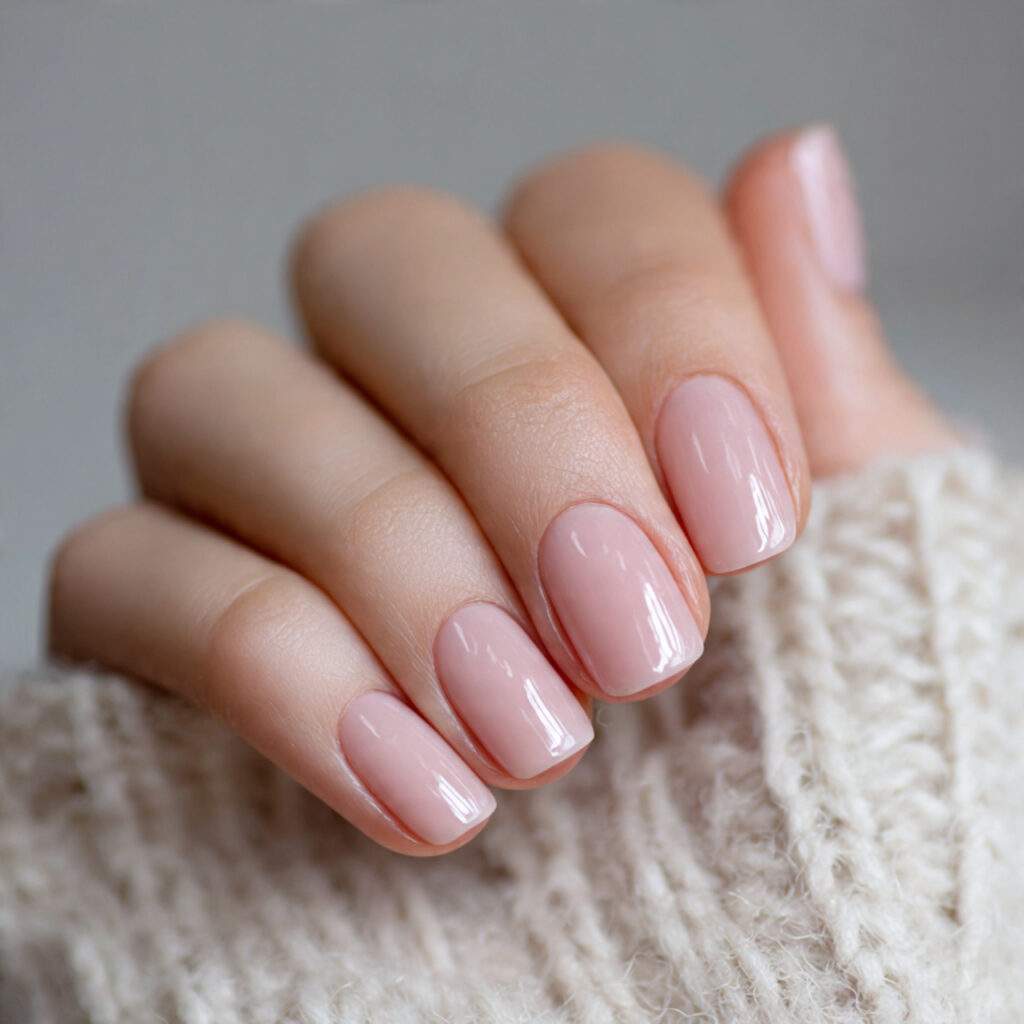 short nails with a sheer soft pink