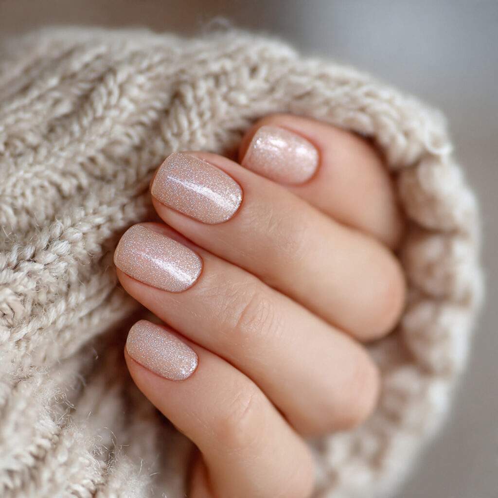 short nails with a subtle champagne shimmer