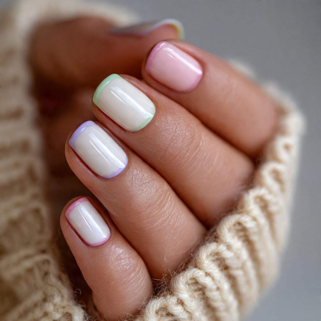 short nails with a white or cream 1
