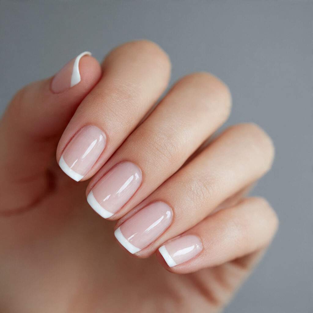 short nails with clean white french tips