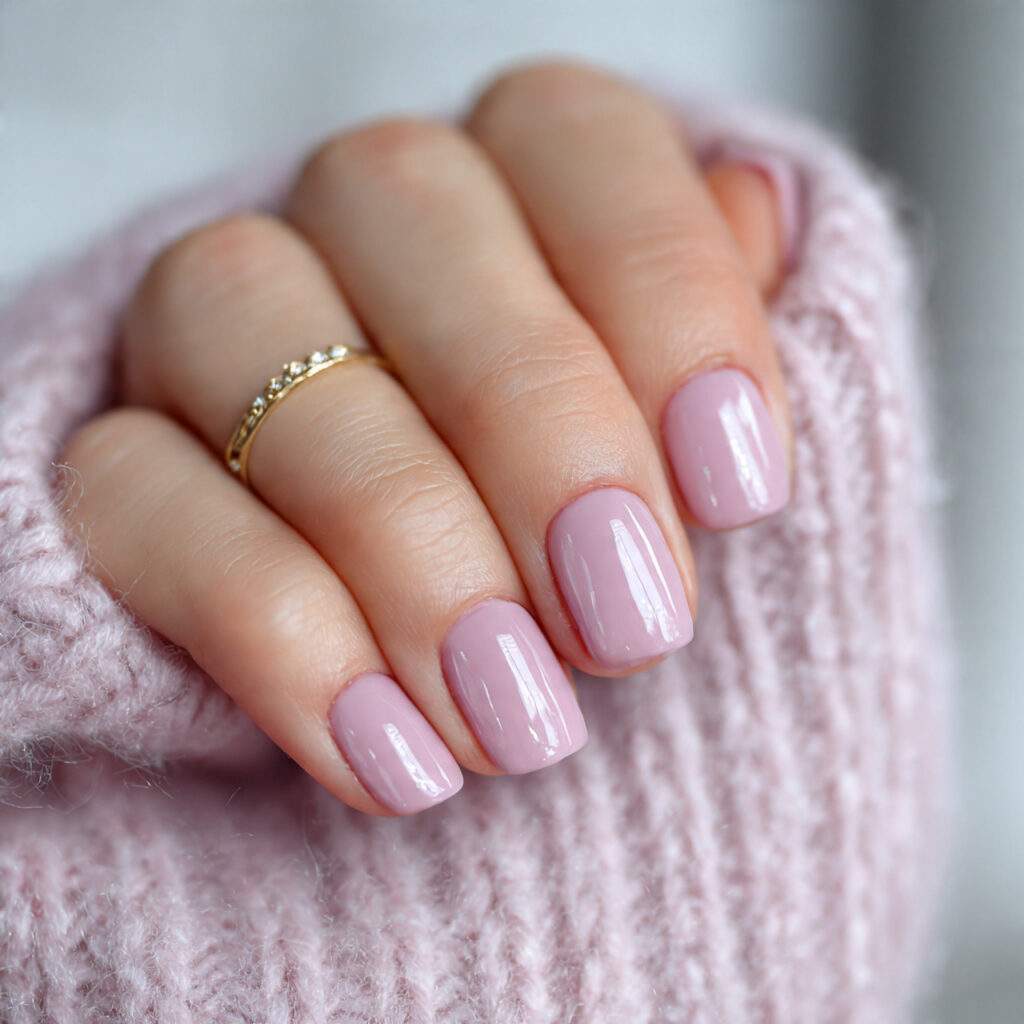 short nails with pale rose tones