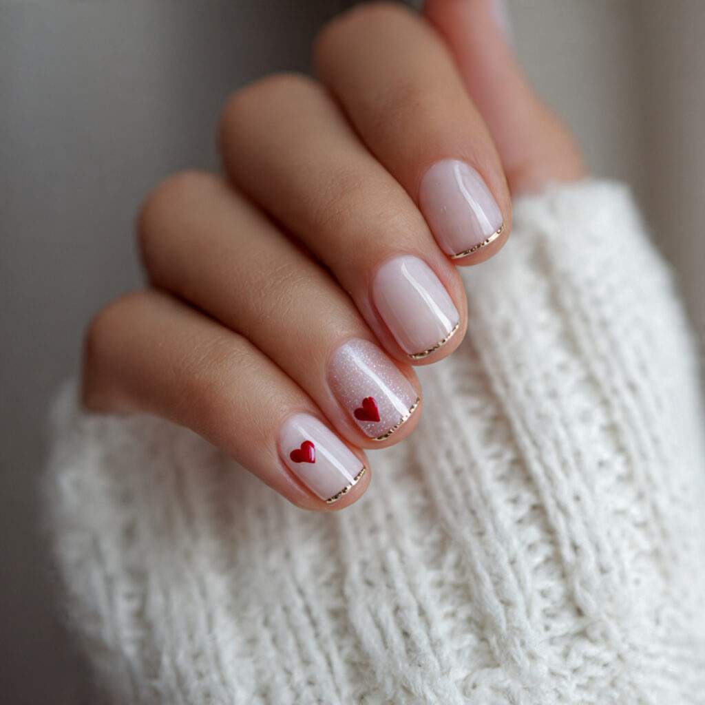 short nails with tiny heart side detail