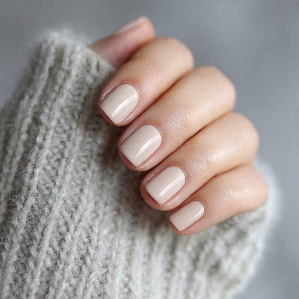 short neutral nails in beige or greige