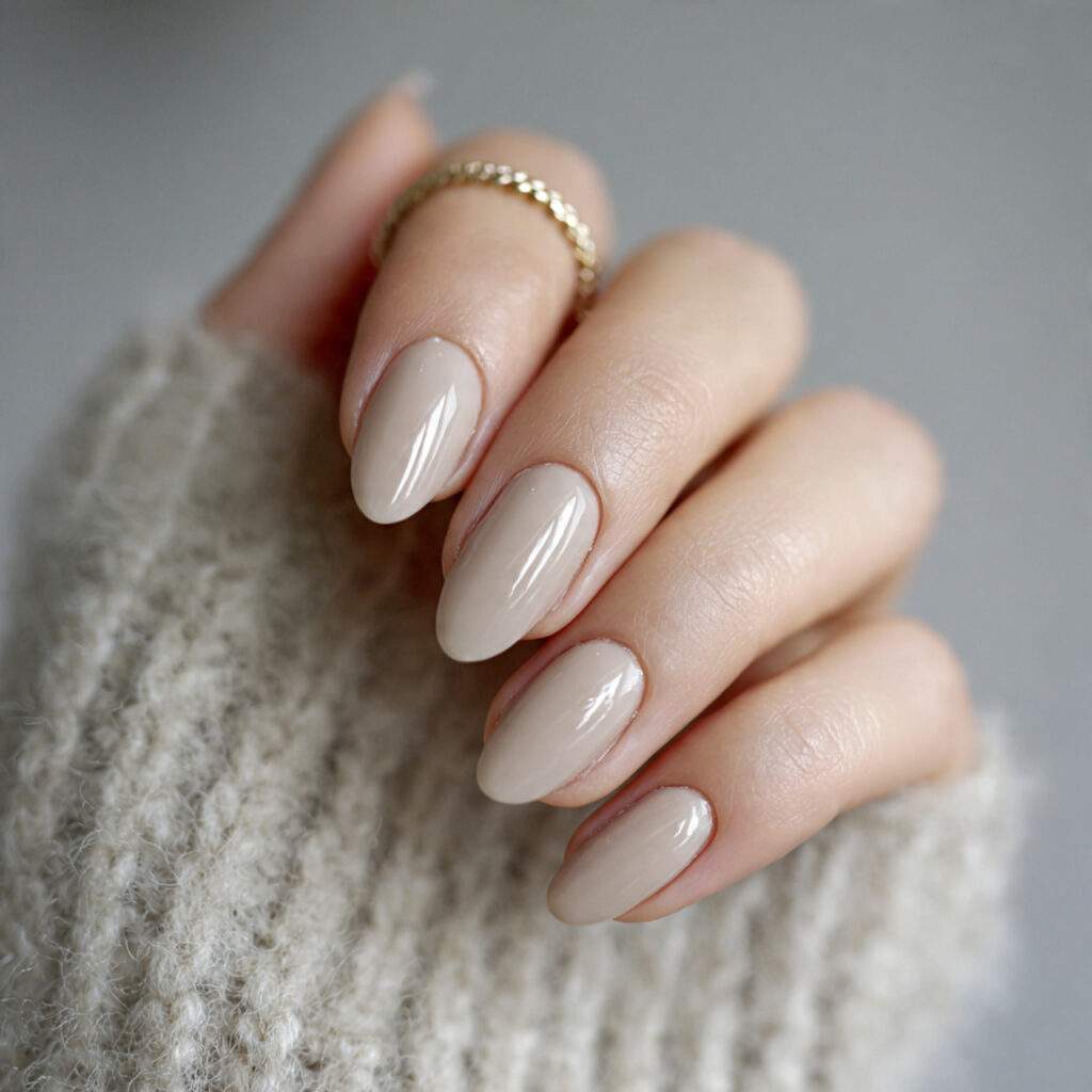 short oval nails in soft neutral colors