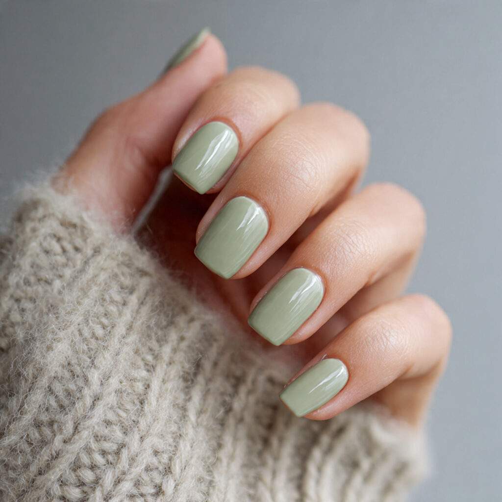 short pale sage green nails soft muted