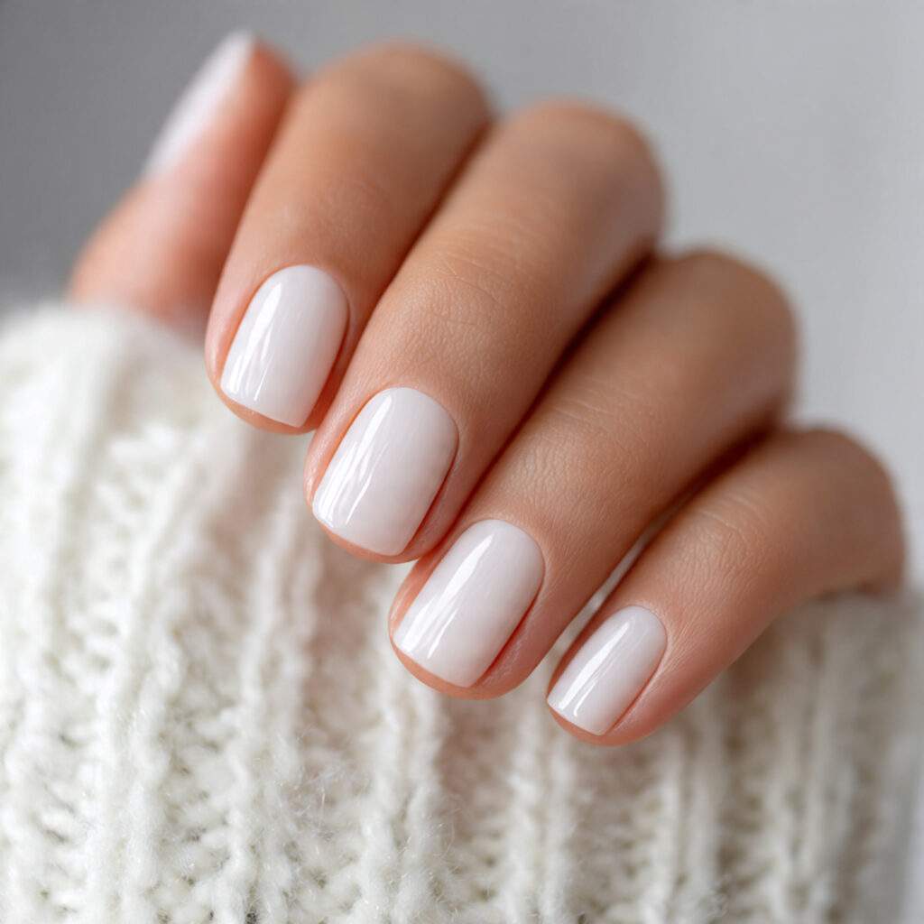 short sheer milky white nails with soft