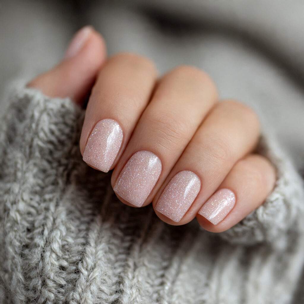 short square winter nails with subtle glitter