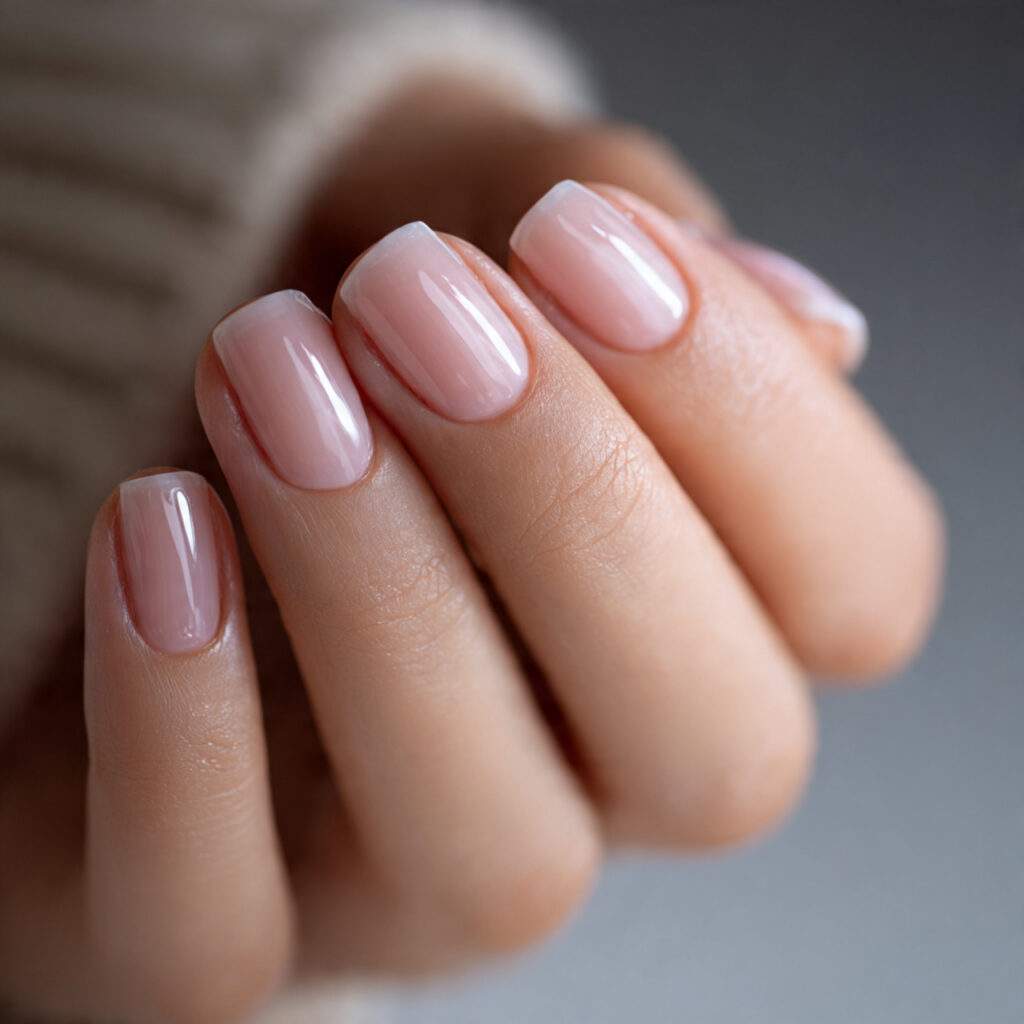 short well maintained nails with a high shine clear