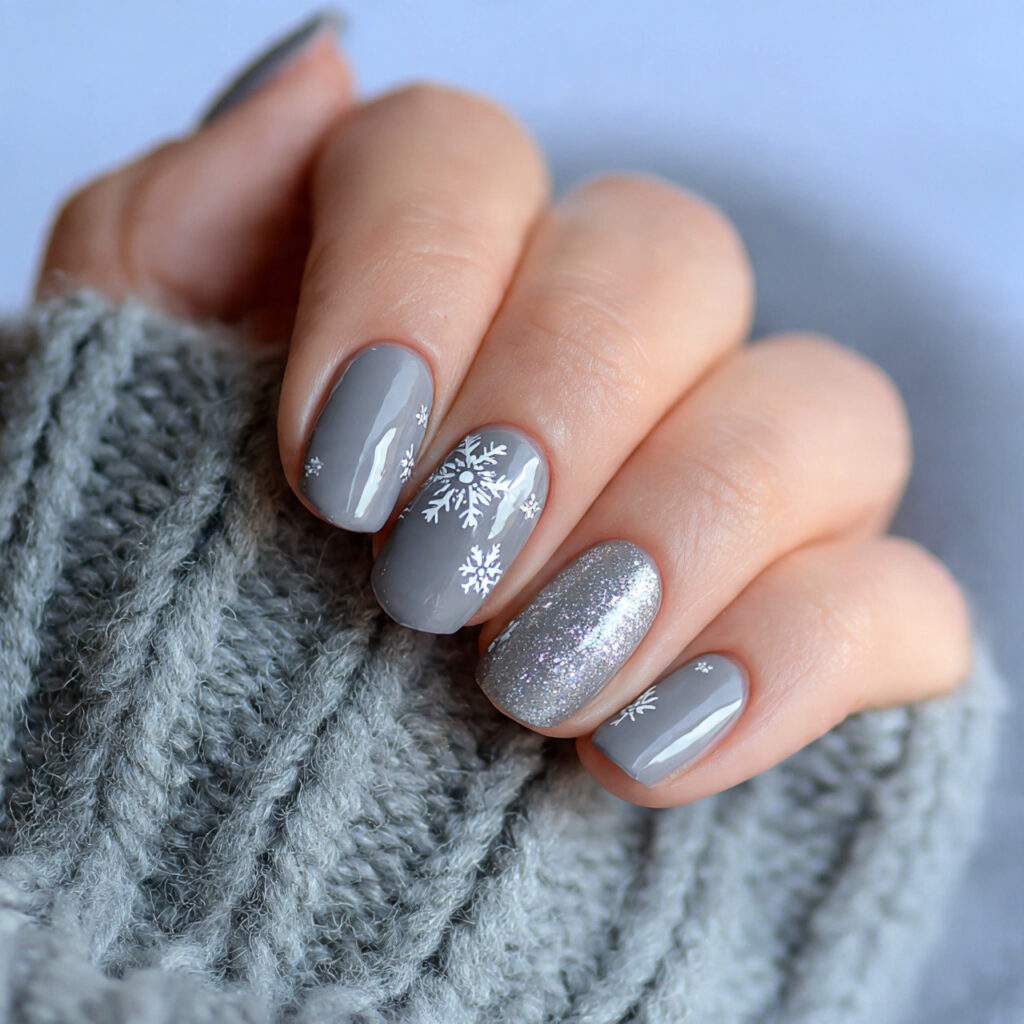 silver snowburst shine gray winter nails feel
