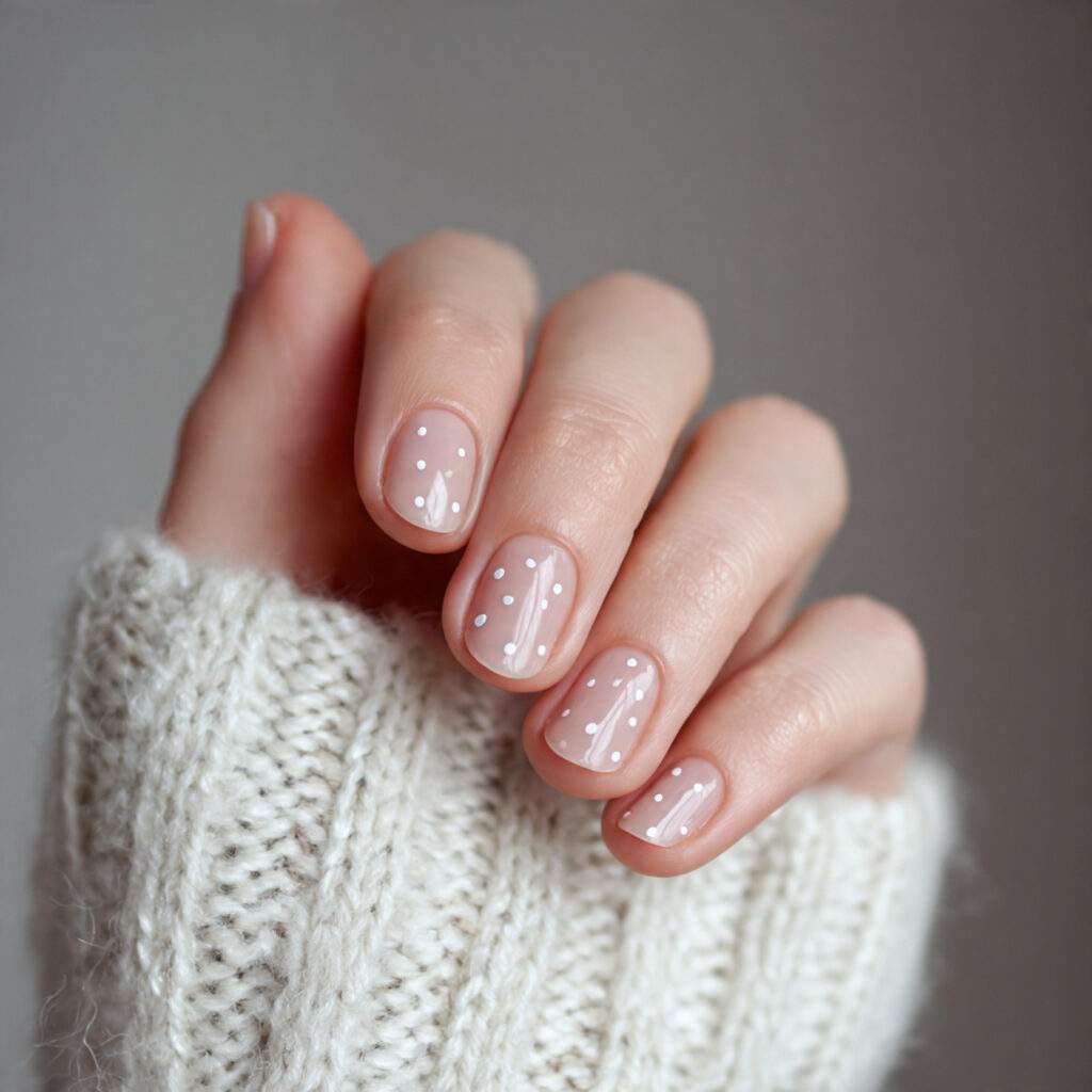 simple short january nails with minimal dot