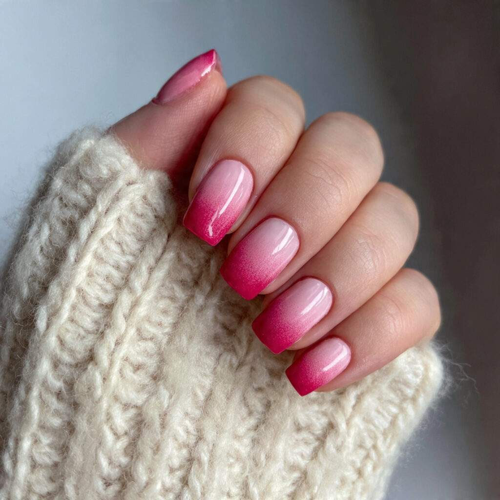 simple valentine nails with cozy blush ombre