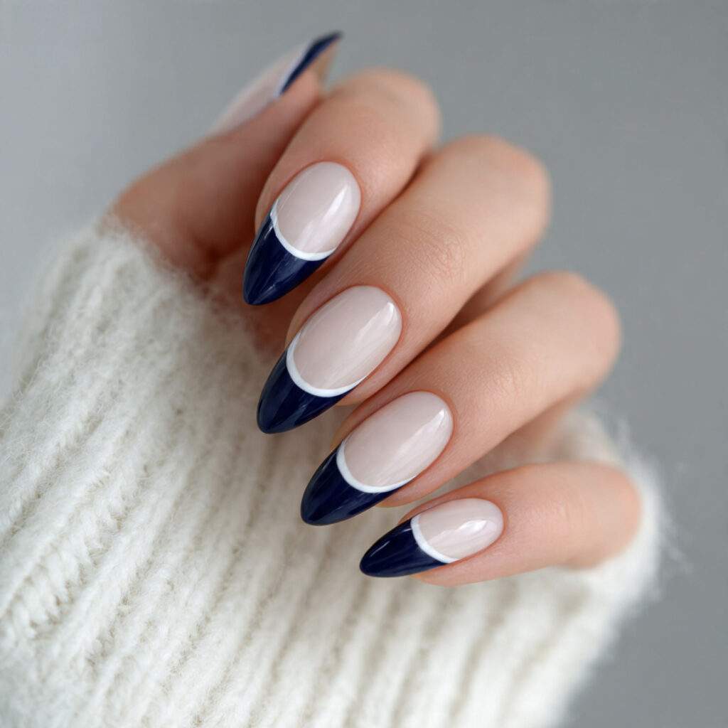 snow tipped elegance stiletto nails white tips mimic