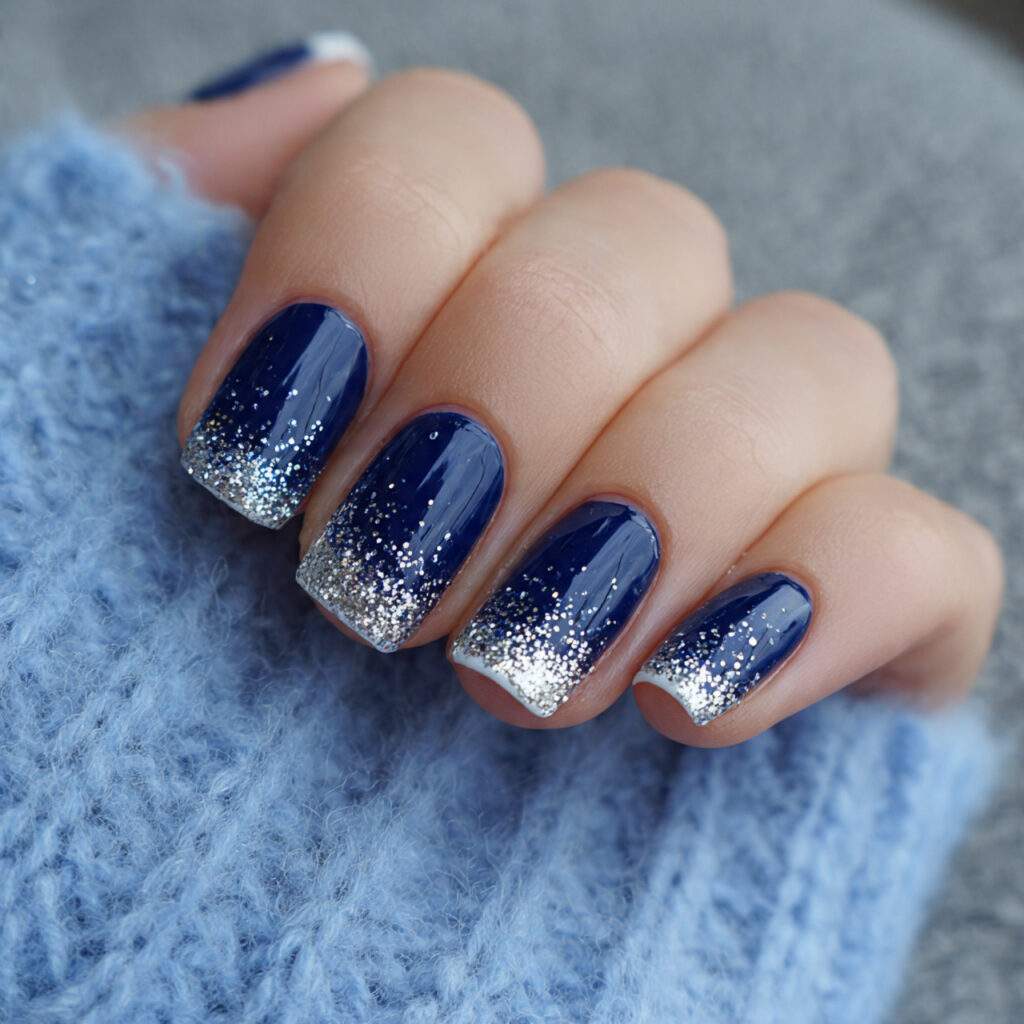 snowfall tip navy blue winter nails feel