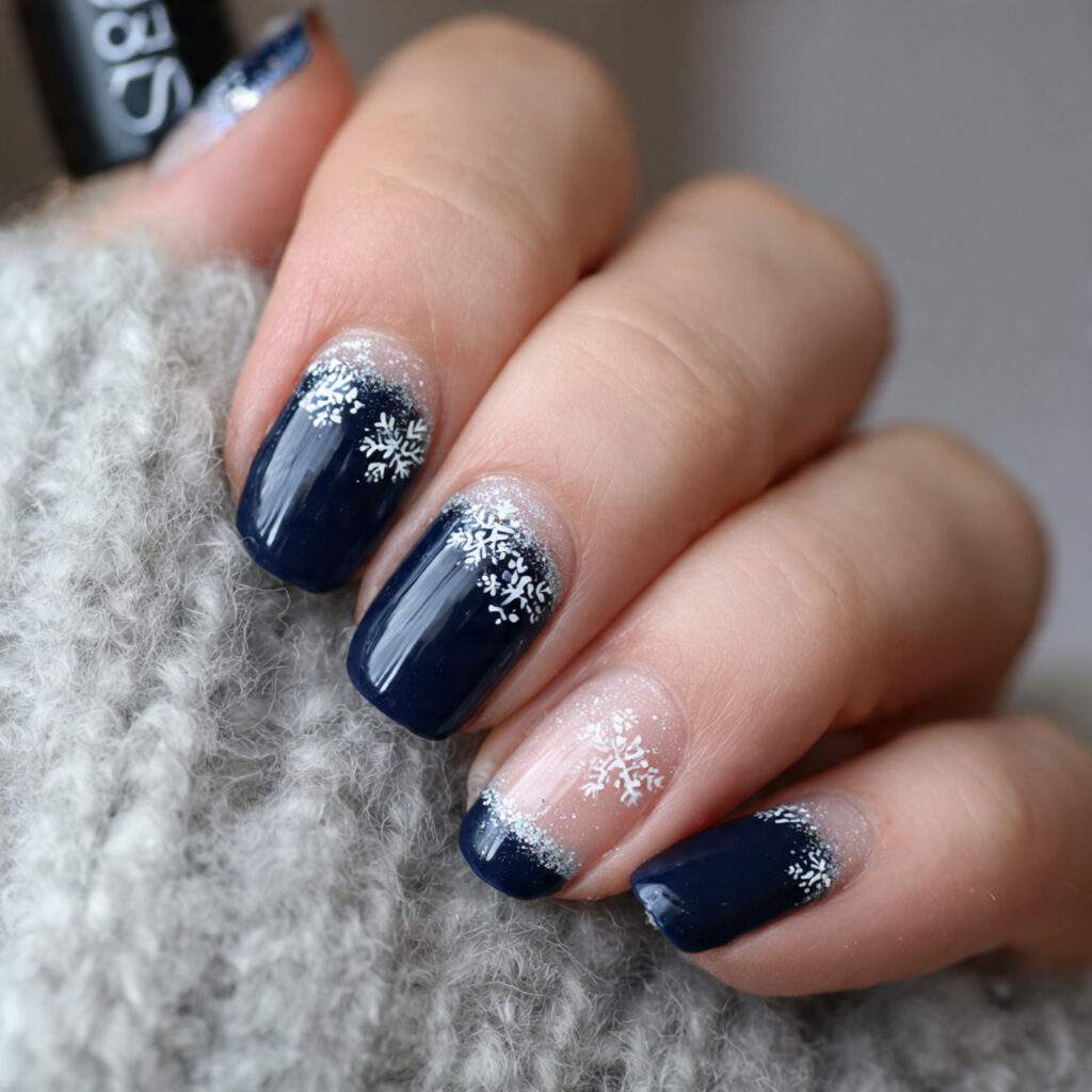 snowflake french chic navy nails feel classy