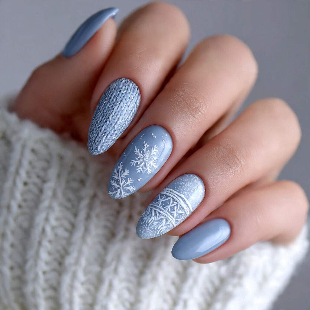 snowy soft blue gray winter nails feel gentle