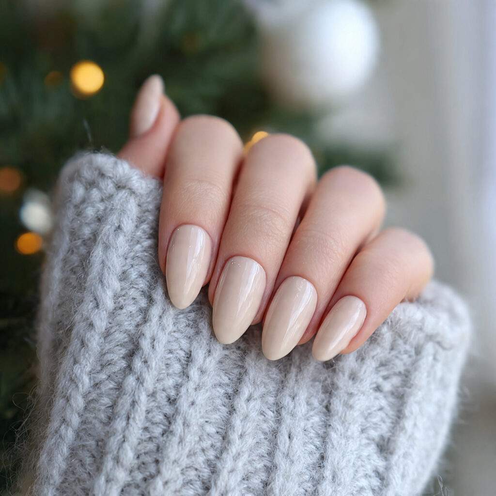 soft almond beige nails for a cozy