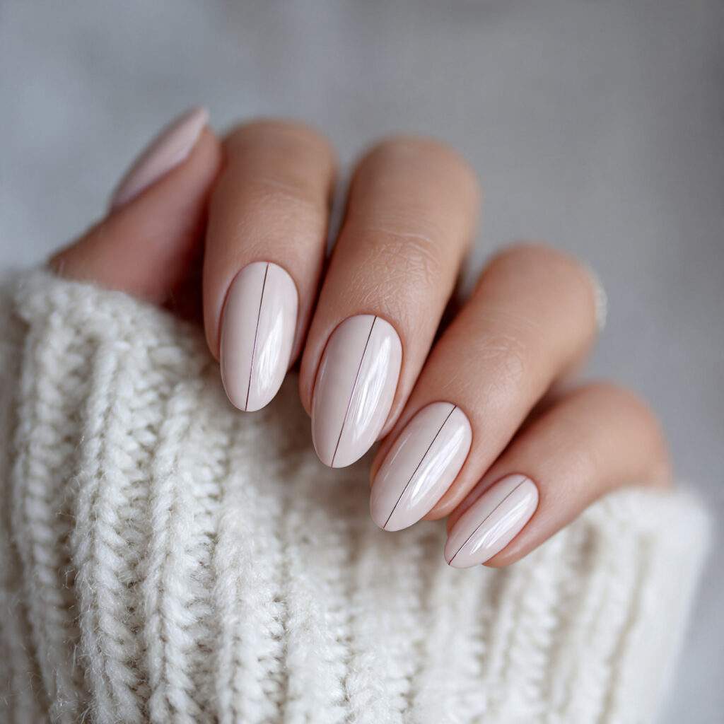soft almond nails with a minimal vertical