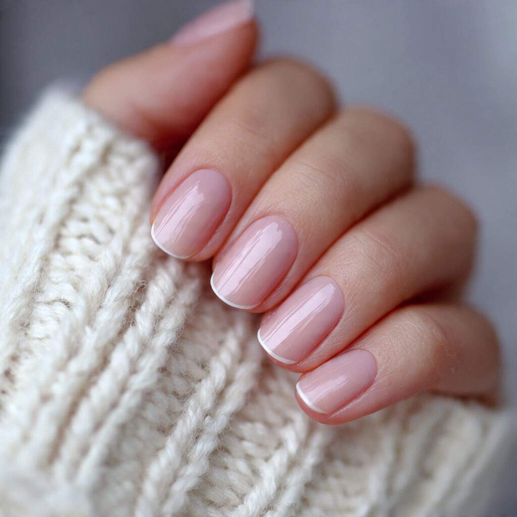 soft blush beige nails with minimal french
