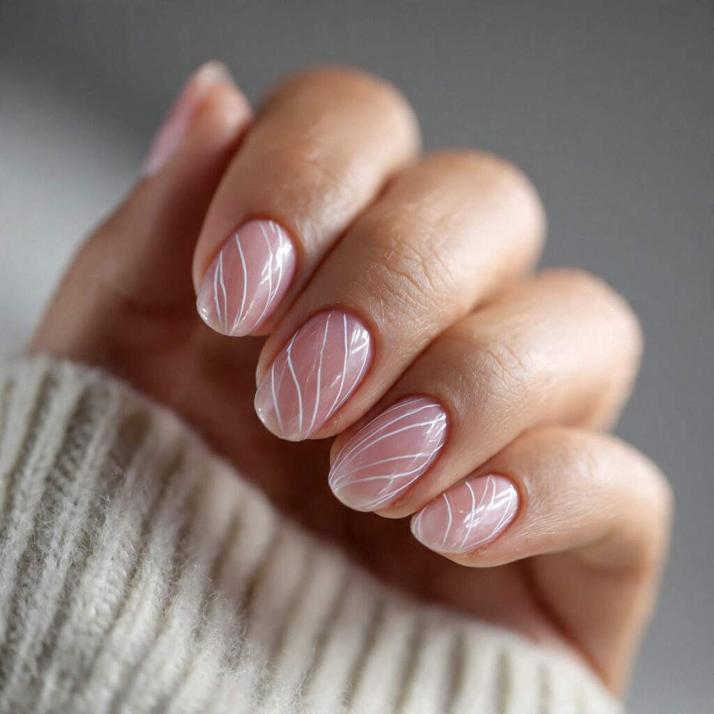 soft blush line art nails use thin