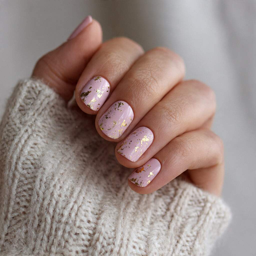 soft blush pink short nails with scattered