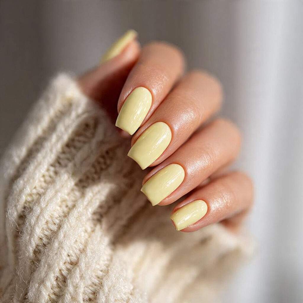 soft buttery yellow short nails cheerful and