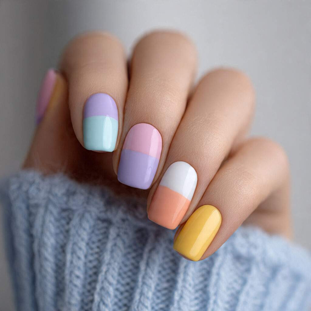 soft color block cute nails mix playful