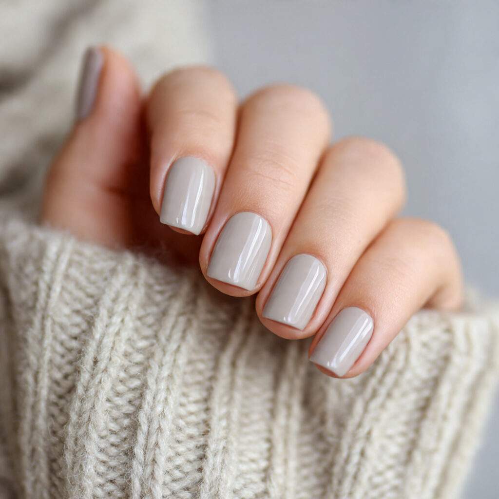 soft dove gray nails with a cream finish