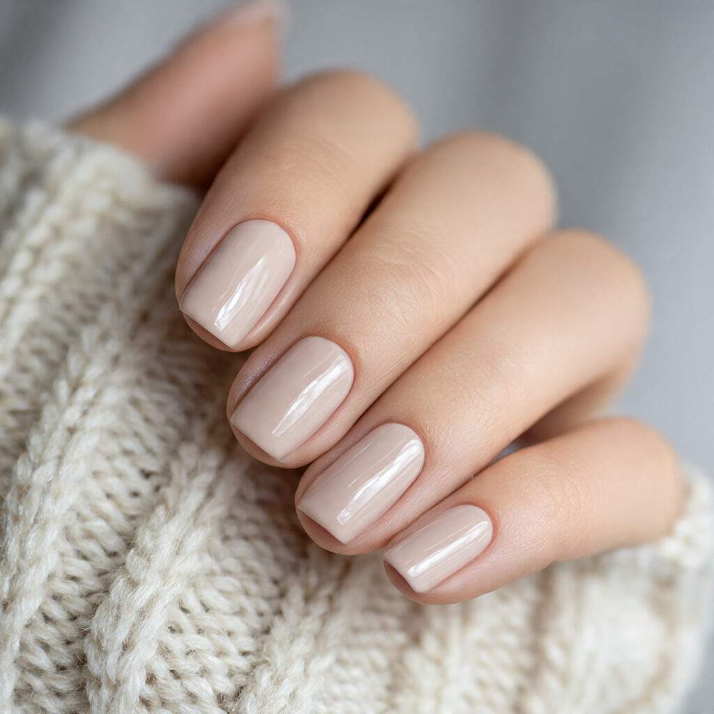 soft gloss layered beige january nails look
