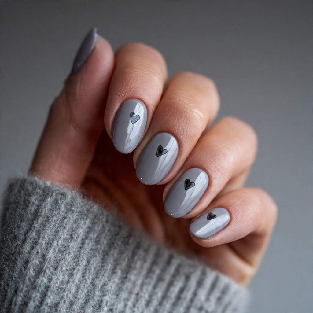soft gray polish with minimal heart details