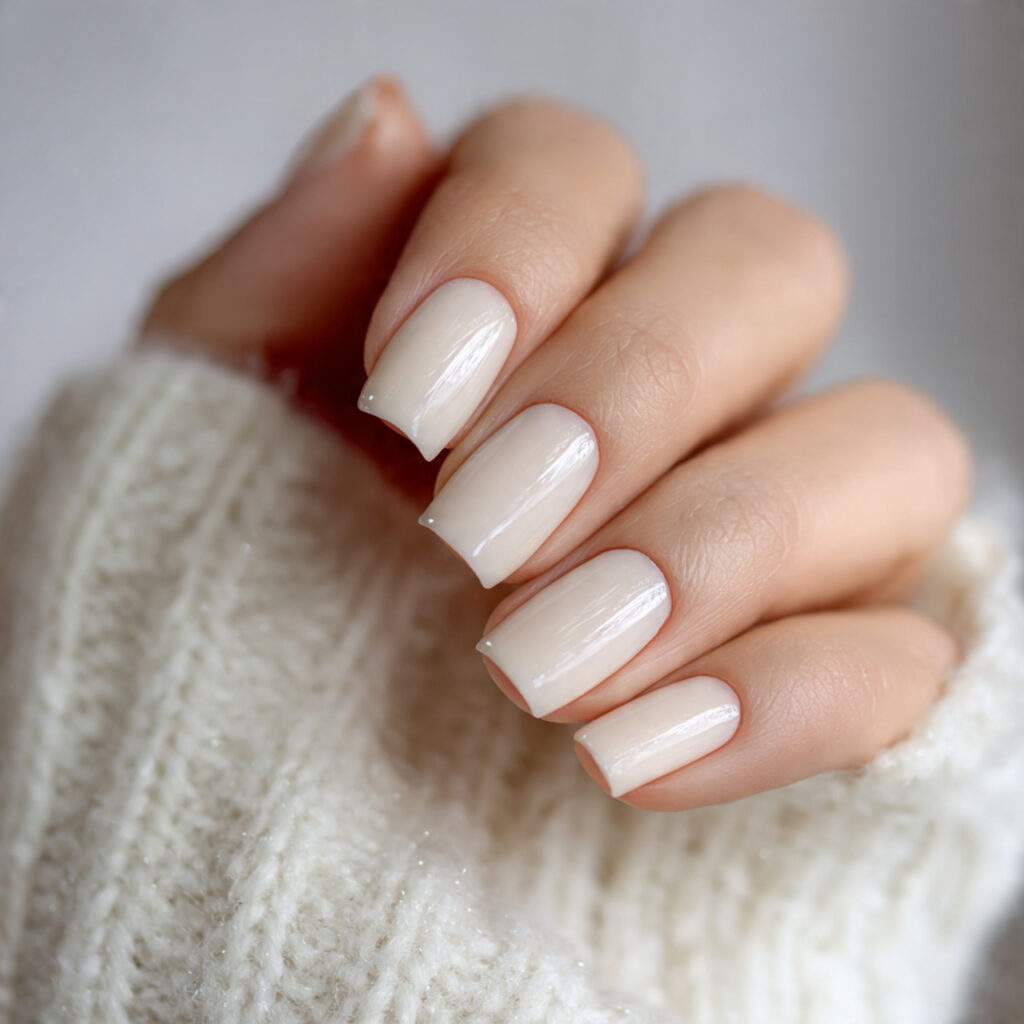 soft ivory nails with minimal corner detail