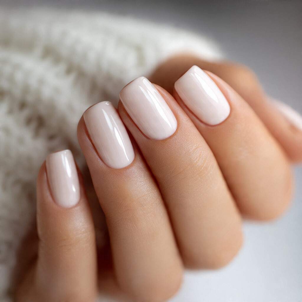 soft ivory nails with warm undertones short