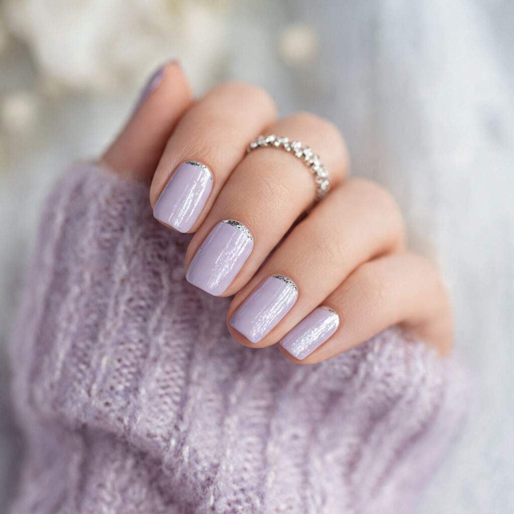 soft lavender nails accented with subtle silver