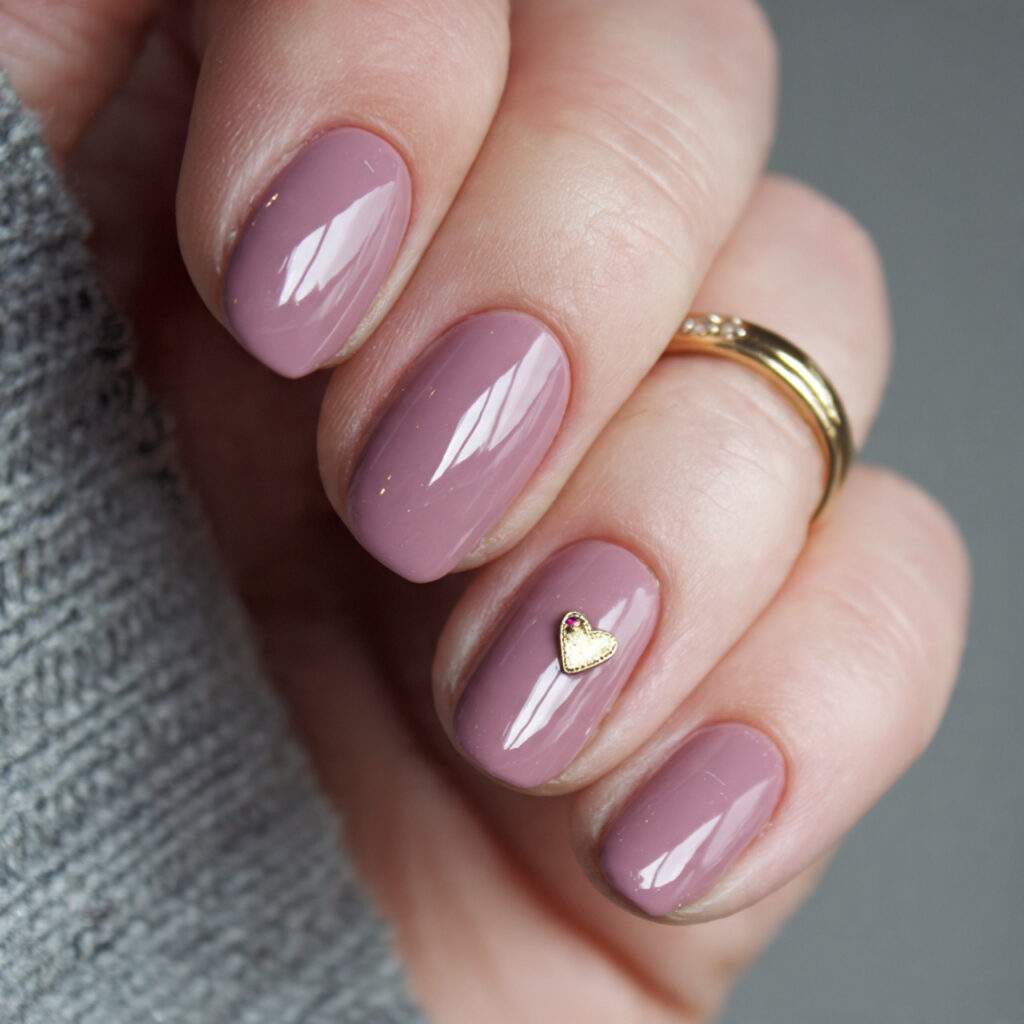 soft mauve polish with a minimal heart